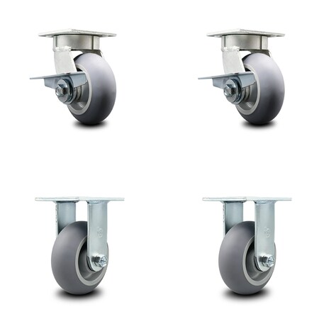 Service Caster 5 Inch Kingpinless Thermoplastic Rubber Wheel Caster Brakes 2 Rigid SCC, 2PK SCC-KP30S520-TPRRD-SLB-2-R-2